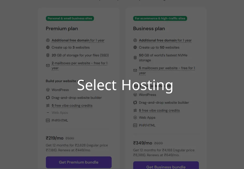Hosting options page